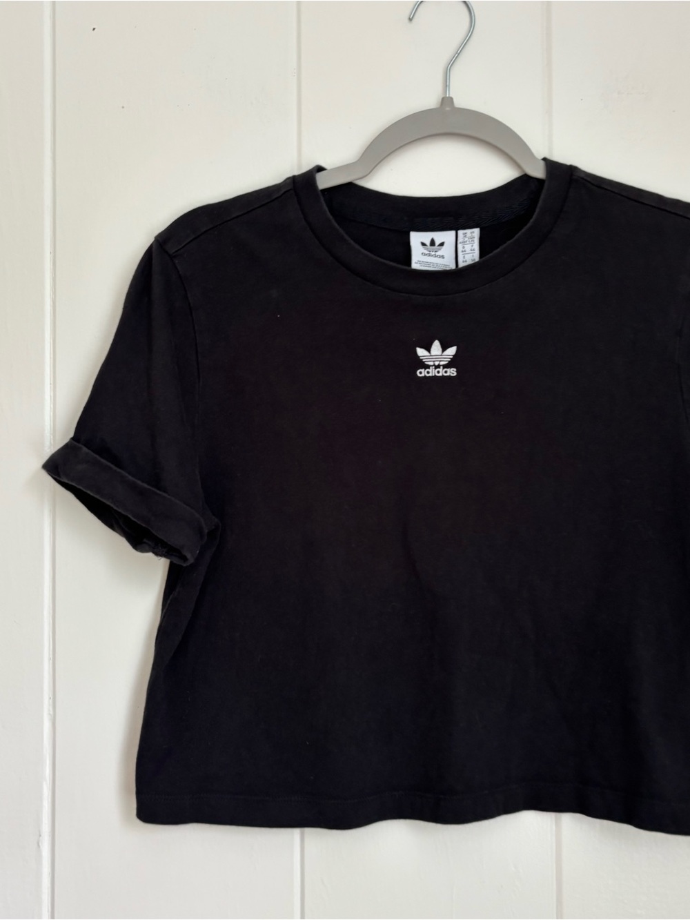 adidas Black Cropped Short Sleeve Tee with White Trefoil Logo - Picture 2 of 5